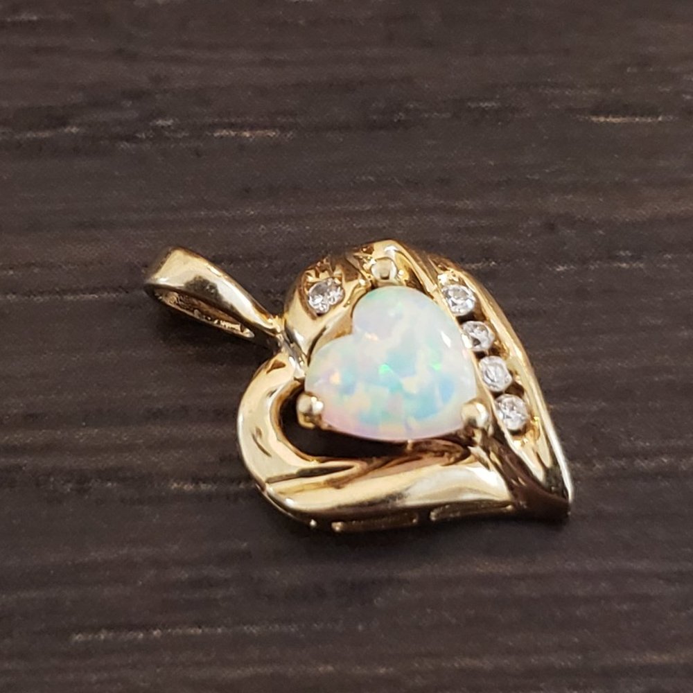 10k Gold, Opal, Diamond Pendant